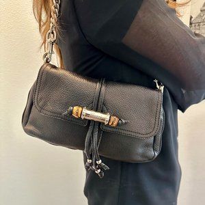 Gucci Black Calfskin Bamboo Croisette Evening Bag
